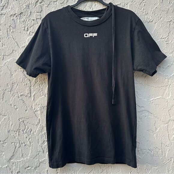 OFF WHITE Tee Shirt Men Small Airport Tape S/S Virgil Abloh Black Streetwear - Picture 1 of 13